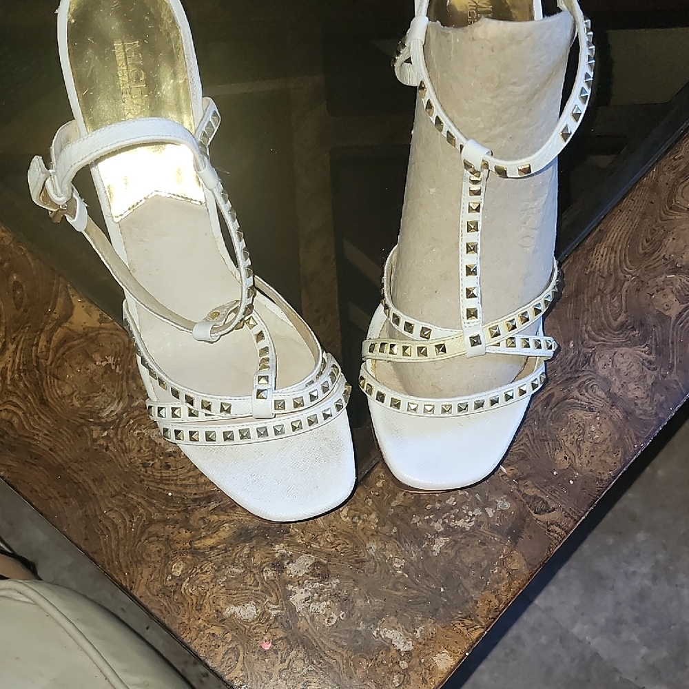 Michael Kors White Heels with Gold Studs